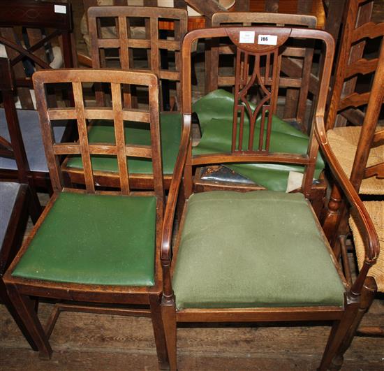 Edwardian elbow  chair & 3 dining chairs(-)